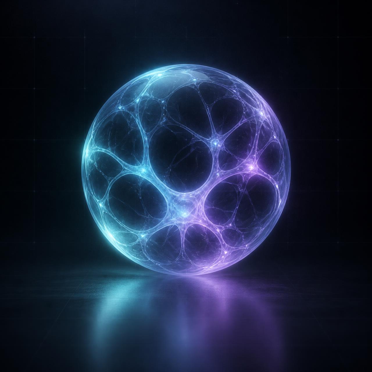Esfera neuronal luminosa que representa el marketing digital automatizado con inteligencia artificial